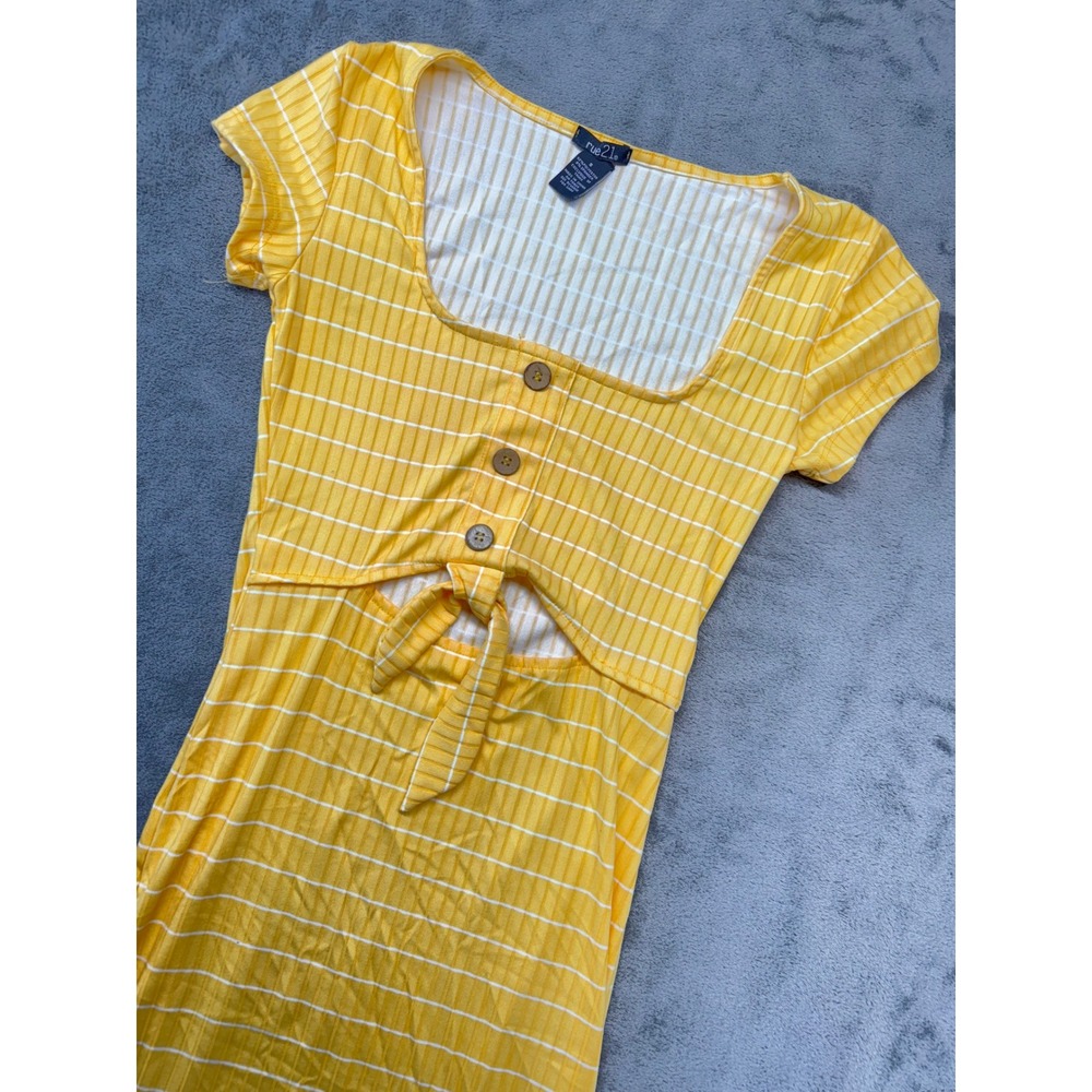 Rue21 Yellow Striped Cutout Mini Dress‎ Button Front Ribbed Knit Casual